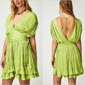 Free People Bonny Mini Dress in Citron Silk. Size S